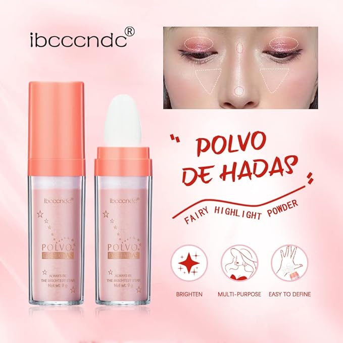 Ibcccndc Polvo De Hadas Fairy Highlight Patting Powder Highlighter Body Glitter for Face Hair Eye Lip and Body,Make Up for Prom, Festival Rave, Stage Makeup (Pink)