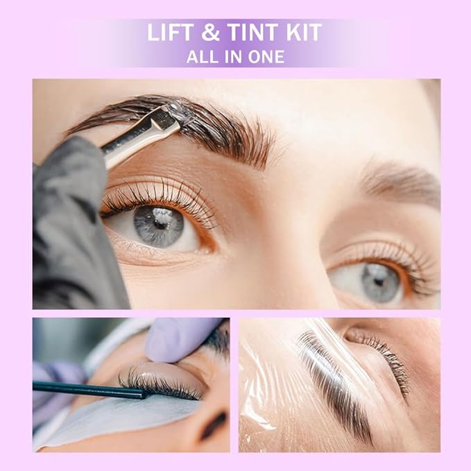 Lash Lift & Brow Lamination Kit with Black Color, Lash Lift Kit & Eyebrow Lamination Kit with All Tools for Fuller Thicker Voluminous Eyebrows & Curled Eyelashes, Lasting for 6-8 Weeks
