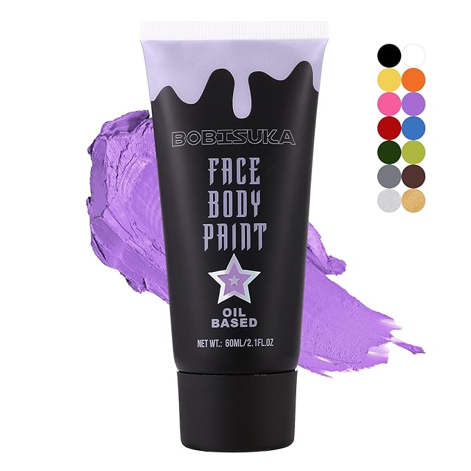 BOBISUKA Purple Face Body Paint, Blendable Cream Face Painting Kit, Colored Eye Black for Sports, Facepaint for Halloween Cosplay, Costume, Parties, SFX Special Effect Makeup(2.1 Fl.oz)