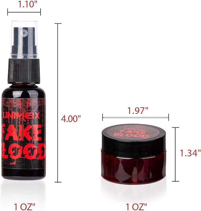 UNIMEIX 1 OZ Fake Blood Spray and 1 OZ Gel Fake Blood Makeup Kit Washable Sfx Makeup for Clothes Mouth Eyes,Stage Blood for Halloween Zombie Vampire Cosplay Party