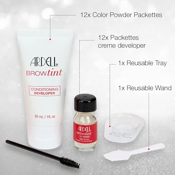 Ardell Brow Tint Soft Black, Longer-lasting Semi-permanent Brow Dye, with Natural Extracts, Complete Brow Tinting Kit, 1 pack