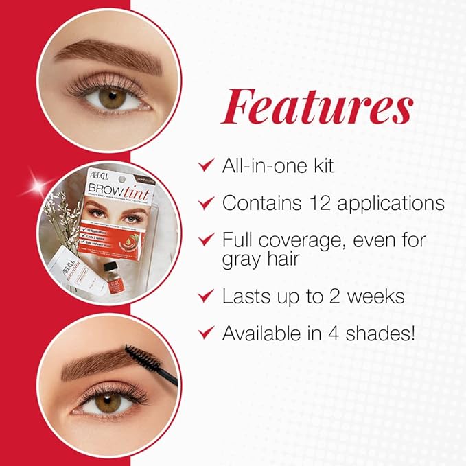 Ardell Brow Tint Kit Light Brown - Semi-Permanent Eyebrow Dye, Long-Lasting Brow Color with Natural Extracts, Complete Eyebrow Tint Set, 1 Pack