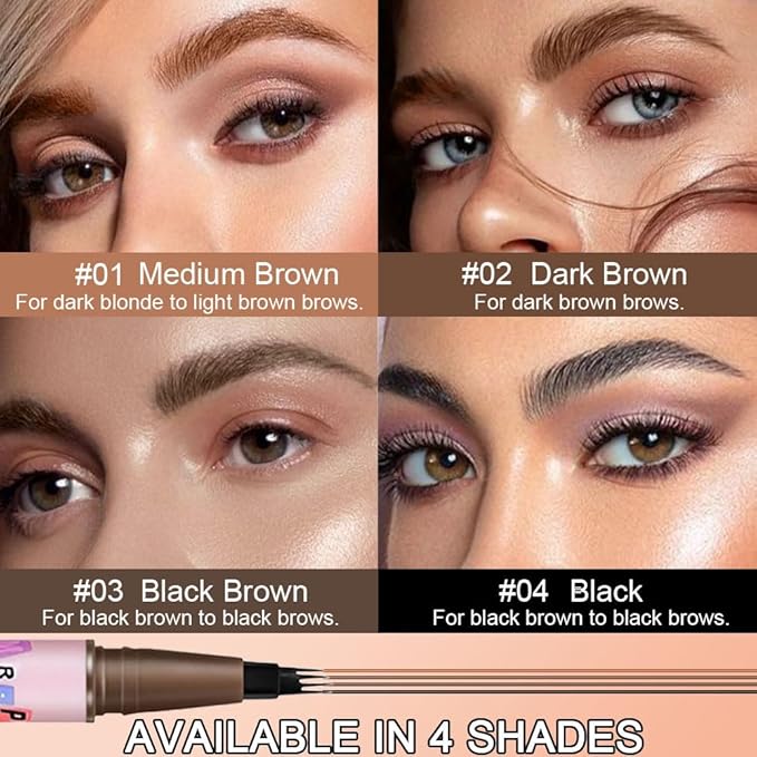 evpct 1Pcs Medium Brown Magic Microblading Eyebrow Contouring Pen Brow Pencil with Hair Like Strokes, 4 Tipped Precise Brow Pencil with Brush Micro-Fork Tips Applicator Natural Looking Brows
