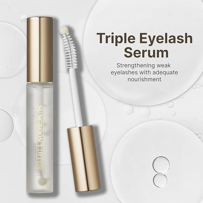 SUNGBOON EDITOR Triple Active Eyelash Serum | Strengthens and Nourishes Weak,Damaged Lashes | C-Curl Brush and Ball Tip Design | Gentle, Tear-Like pH for Daily Use | Korean Eyelash Care Serum