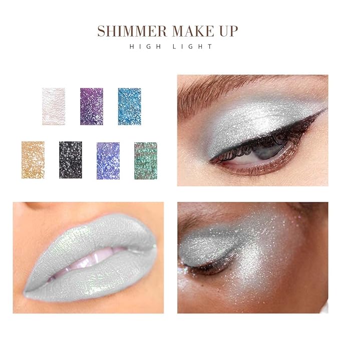 Kilshye Glitter Liquid Eyeshadow Shimmer Eye Shadow Metallic Eyeshadows High Pigment Eyes Shadow Long Lasting Waterproof Eyes Liquid Makeup for Women and Girls Pack of 1 (F- White 1)