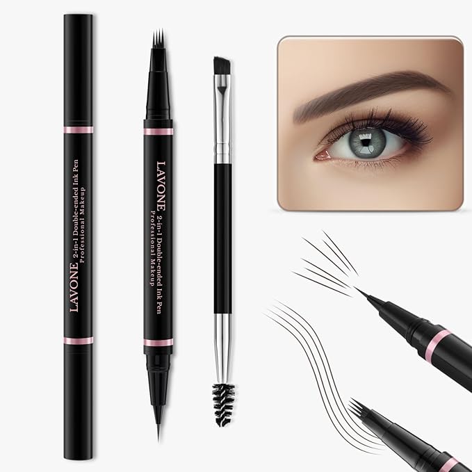 Eyebrow Pencil Makeup Kit, with Waterproof 2-IN-1 Microblading Eyebrow Pen, Eyebrow Pomade, Eyeliner and Dual-ended Eyebrow Brush, Brow Pencil Kit for Natural Eyebrows - Espresso
