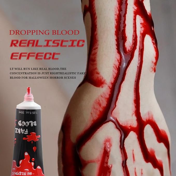GL-Turelifes Halloween Fake Blood Paint Makeup, Coagulated Blood Scab Blood Gel, Special Effects Wound Modeling SFX Makeup for Zombie Vampire Monster Cosplay Mouth Clothes Dress Up 1.06oz (Black Red)