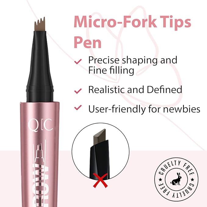 3D Waterproof Microblading Eyebrow Pencil, 4 Micro-Fork Tip for Hair-Like Effect, Magic Tattoo Eyebrow Tint pen for Natural-Looking Brows Makeup, Easy to Use, Smudge-proof, Last All-Day (Gray)