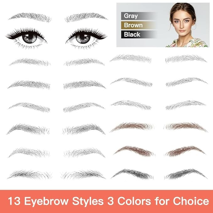 Eyebrow Tattoo Stickers 84 Pairs, 8 Sheets Eyebrow Temporary Tattoo Peel Off Sticker Waterproof 6D Hair-Like False Instant Transfer False Brows (Curved & Straight - Brown)