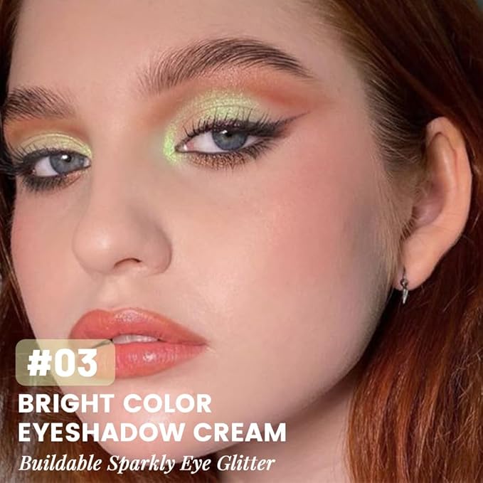 Eye shadow low saturation delicate long-lasting eye shadow palette, Monochrome Glittler Eyeshadow, pressed glitter eyeshadow, Glittle Eyeshadow Cream Single Vegan Eyeshadow, (06 Glittle Light Green)