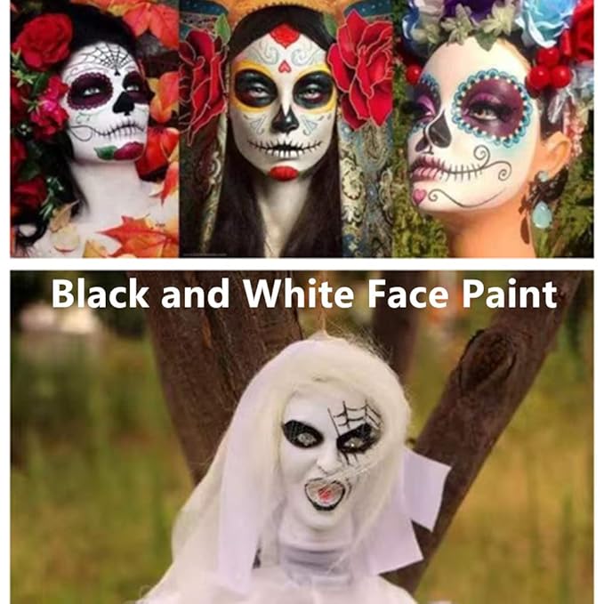 Go Ho Black and White Face Body Paint,Water Based Face Painting Kit Highly Pigmented,Smooth and Safe for Skin,Halloween Costumes Cosplay SFX Zombie Skeleton Clown Makeup