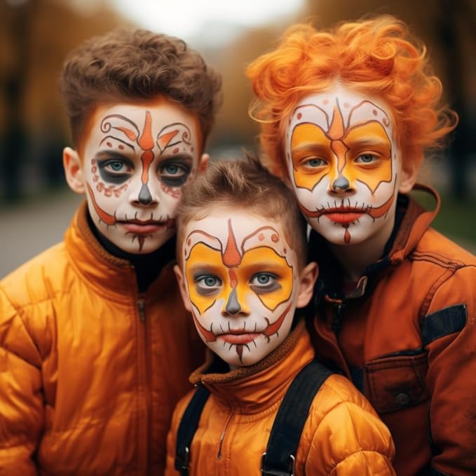 CCBeauty Orange Eye Black Baseball, Face Body Paint Stick Oil, EyeBlack Colors for Sports Softball Football, Hypoallergenic Kids Face Painting Kit for Halloween Stage Cosplay Costume Party