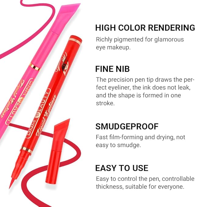 evpct 3Pcs Red Pink Coral Pink Liquid Wing Eyeliner Stamp Eye Pencil Makeup Sets Waterproof Colored Color Eye Liners Stamps Shapes delineador de ojos contra el agua delineadores de colores para ojos