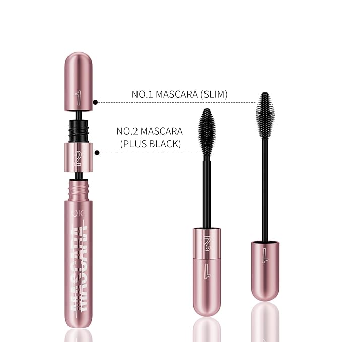 Mascara Brush Set with Long Lasting Mascara Pencil, Pink, black