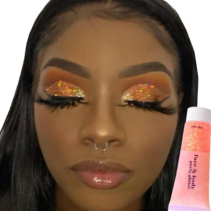 Go Ho Orange Face Body Glitter,Singer Concerts Orange Face Paint Glitter Makeup,Holographic Chunky Sequins Glitters Gel for Eye Lip Hair Nails,Festival Rave Accessories,52g