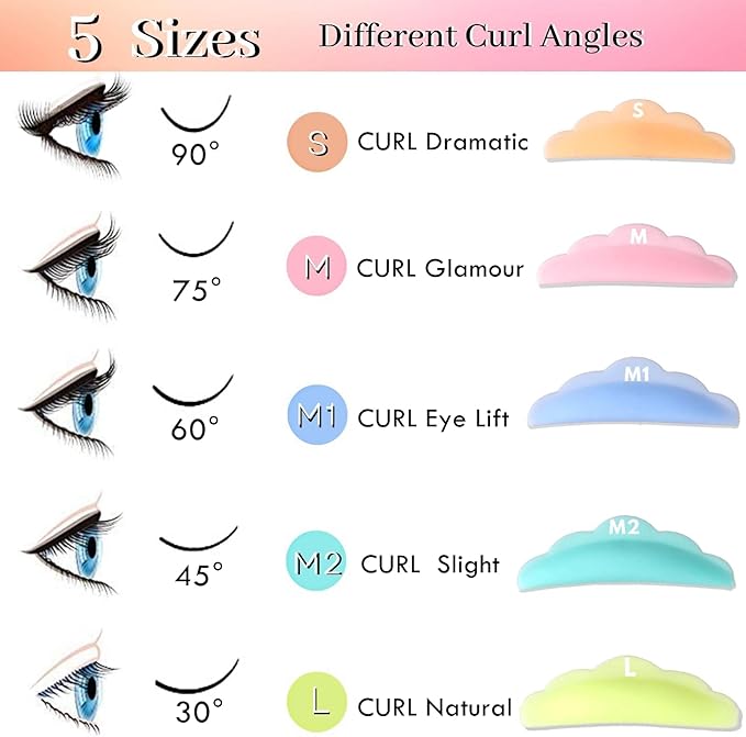 Lash Lift Pads,DIY Eyelash Lift Pads,Eyealsh Perm Rods,Lash Lifting at Home 10 Pcs Eyelash Curler Pads 5 Size SMM1M2L Reusable Soft Silicone Shields (Colorful-Lift Pads(5pair))