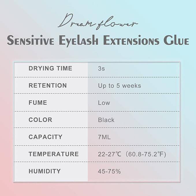 Sensitive Eyelash Extension Glue No Fume 3-5S Drying Time Waterproof Lash Glue 4-5 Weeks Retention Hypoallergenic Lashes Adhesive Low Irritation Black Eyelashes Bond for Professional Use