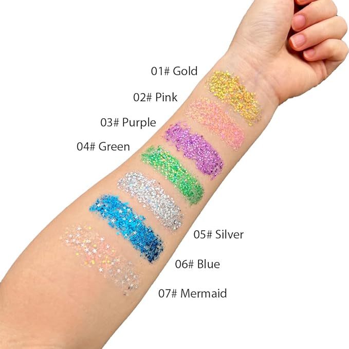 Mysense Gold Body Glitter Stick,Face Hair Glitter Makeup,Music Festival Concert Outfit Rave Pride Accessories for Women,Mermaid Sequins Chunky Glitter Face Paint,Hair Glitter Gel for Kids,0.56oz
