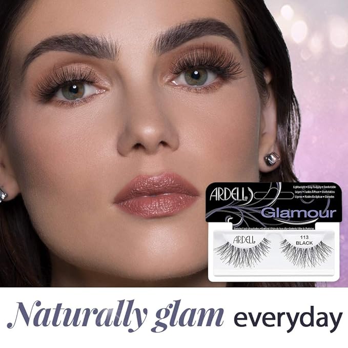 Ardell Glamour False Eyelashes 113 - Black, Dramatic Volume Strip Lashes, Lightweight & Reusable, 4 Pack