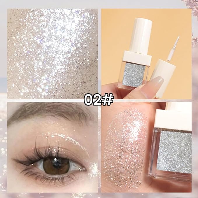 Waterproof Liquid Glitter Sparkly Eyeshadow Eyeliner Makeup.Fairy Eye Shadow Iridescent Pearl Peach Gold Eyeshadow Jewels Liquid Eyeshadow- (02#)