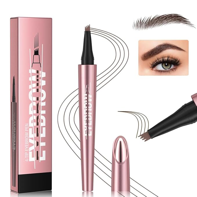 Magic Eyebrow Pencil Waterproof Microblading Eyebrow Pencil Contouring Pen, 4 Tip Microblade Eyebrow Pen Natural Brows Pen for Women (Dark Brown)