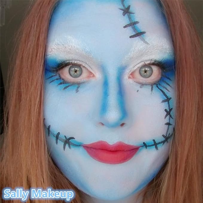 Go Ho Makeup Sky Blue Cream-Blendable Stick - Body Paint Professional SFX Makeup,Safe Facepaint Nose&Lip Smacking for Halloween(Sky Blue)