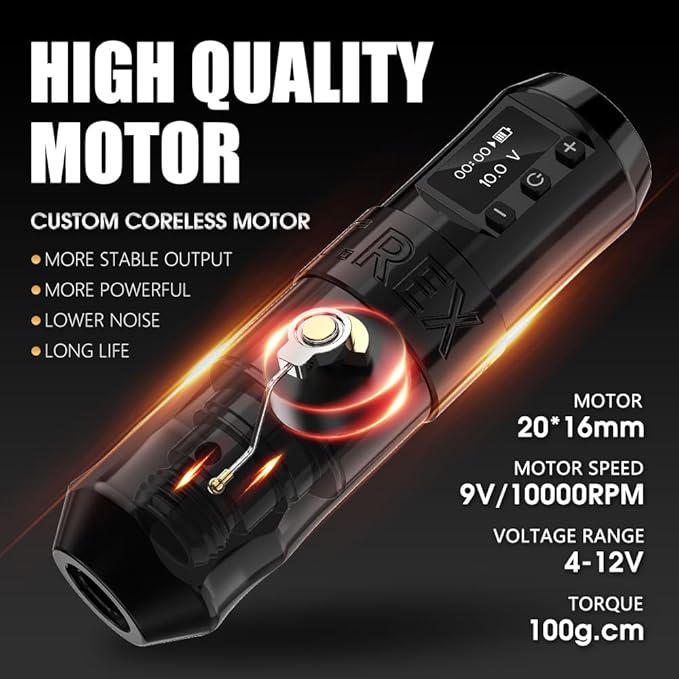 U-REX Tattoo Gun Kit Wireless Tattoo Machine Kit, Professional Tattoo Kit with One Year Warranty, Complete Tattoo Pen with Powerful Japan Coreless Motor, Tattoo ink&Cartridge Needles