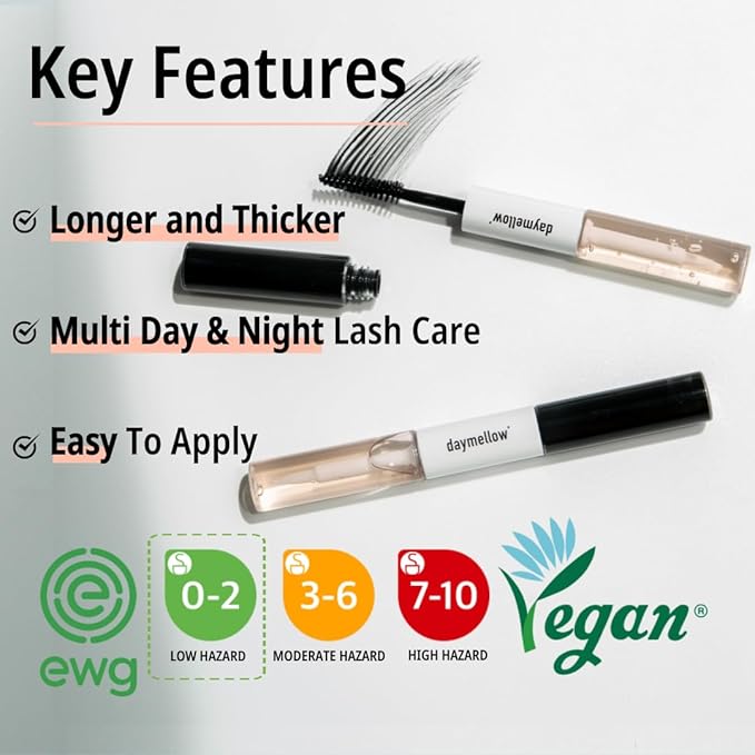 daymellow All Day Eyelash Dual Serum 0.34fl.oz/10ml, 2-in-1, Eyelash Serum, Black Beans, Peptide, Panthenol, Enhancing, to Grow Lashes, Longer, Thicker, Advanced Lash, Vegan, Korean Skincare