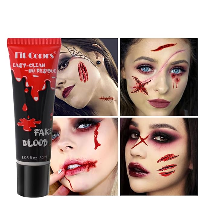 GL-Turelifes Halloween Fake Blood Paint Makeup, Coagulated Blood Scab Blood Gel, Special Effects Wound Modeling SFX Makeup for Zombie Vampire Monster Cosplay Mouth Clothes Dress Up 1.06oz (Black Red)