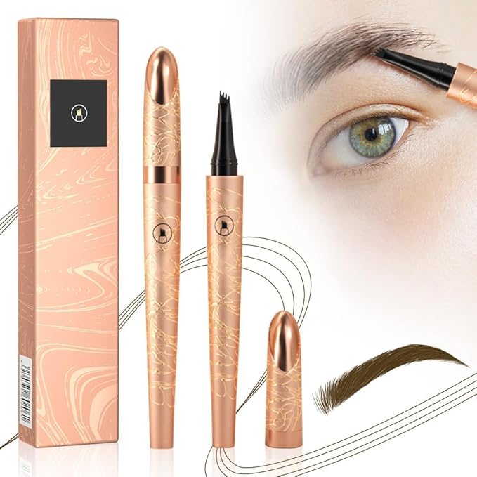 2025 New Magic Eyebrow Pencil, 3D Waterproof Microblading Eyebrow Pencil Contouring Pen 4 Fork Tip, Natural Fine Stroke Microblading (2PCS, Dark Brown)