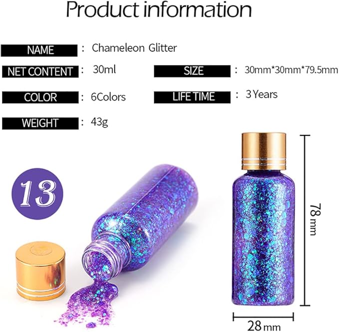 GL-Turelifes Mermaid Chunky Glitter Gel Chameleon Glitter Body Gel Festival Glitter Cosmetic for Face Body Hair Nails Makeup Scale Polarized Sequins Glitter Eyeshadow 30ml (#16 Silver Purple)