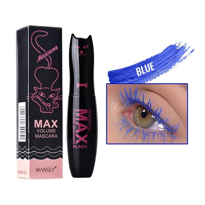 LAMUSELAND Volume Curling Mascara, 4 Colors Waterproof Smudge-proof Thickening Lengthening Liquid Lash Extensions, Natural Long-Lasting Eye Makeup Tool Set for Women Girls (Blue)
