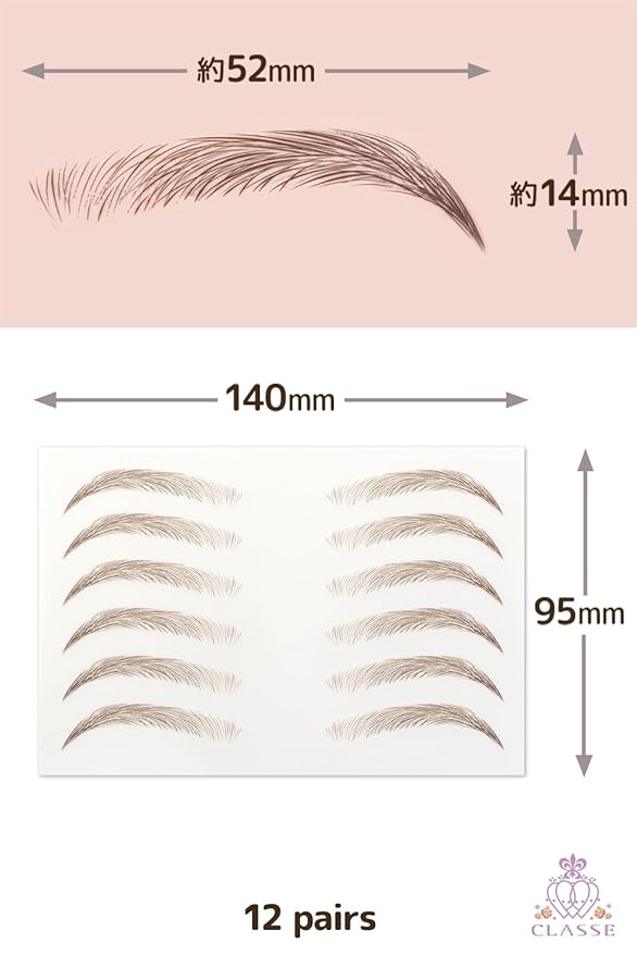 CLASSE Waterproof Eyebrow Tattoo Sticker, 12pair 4D Hair-Like temporary sticker on eyebrows, No water needed, peel off Painfuless, for women girls Elegant Arch Brown
