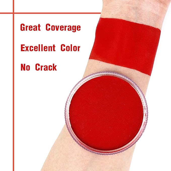 Bowitzki 30g Professional Face Paint Body Paint Water Based Face painting Makeup Safe for Kids and Adults Split Cake Single Color (White+Red)