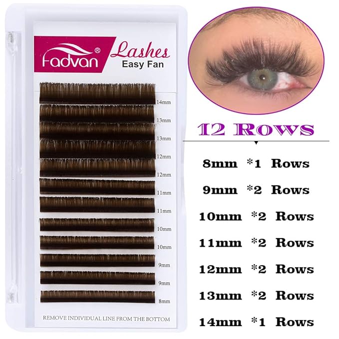 Volume Eyelash Extensions Brown Lash Extensions 0.07 C/D Curl 8-14mm Mix Easy Fan Volume Lashes 3D-20D Lash Self Fanning Automatic Blooming Flower Eyelashes Extension by FADVAN (Brown 0.07-C, 8-14mm)