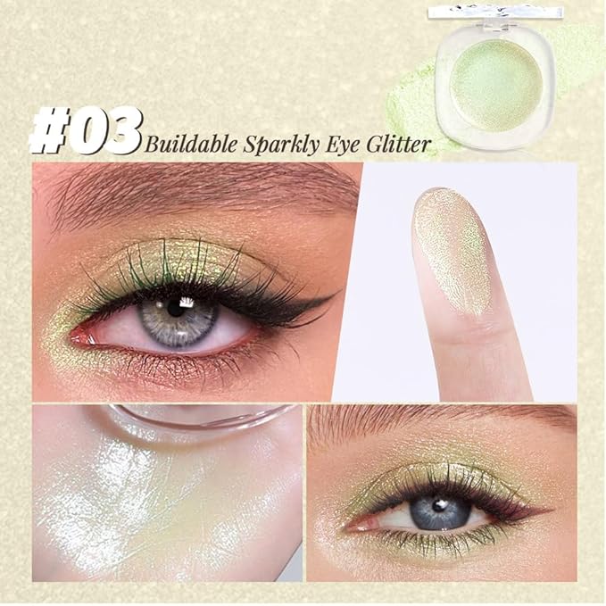 Eye shadow low saturation delicate long-lasting eye shadow palette, Monochrome Glittler Eyeshadow, pressed glitter eyeshadow, Glittle Eyeshadow Cream Single Vegan Eyeshadow, (06 Glittle Light Green)