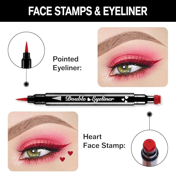evpct 1Pcs Red Colored Winged Eyeliners Stamp, Red Hearts Face Stamps Makeup Eyeliner Eye Stamp Liners Tool Set Kit for Women Waterproof, Wing Eyeliner Stamp Figures Tool Wingliner Shapes, 08#