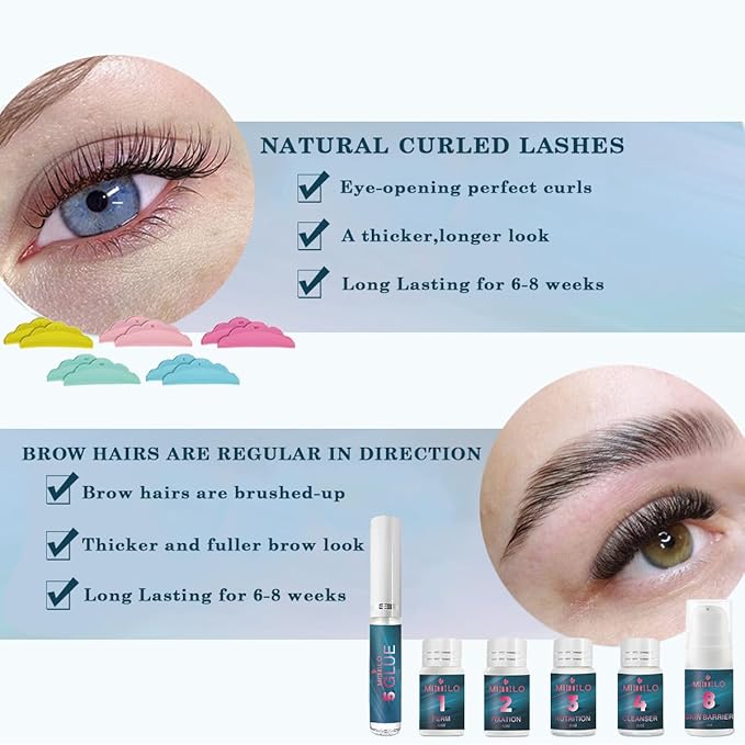 Lash Lift Kit & Brow Lamination Kit with Black Color, Salon-Quality Eyelash Perm Kit with Long Lasting Safe and Effective Result, Eyelash Curing Easy for Beginner