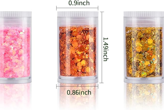 Pack of 24 Colors Chunky and Fine Glitter Mixed,Nail Art Face Body Hair Iridescent Sequins Loose Glitter,DIY Epoxy Resin Craft Slime Tumbler Making Flakes Powder
