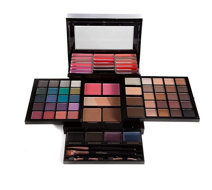 Profusion Cosmetics - Pro Elevation Kit - Starter Makeup Artist Kit Eyeshadows Lip Shades Gel Eyeliners Highlighters Contour Bronzer Brow Powder Eyebrow Wax Eyebrow Highlighter Applicator Brushes