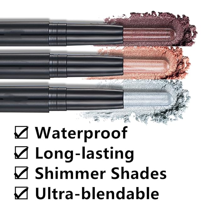 White Eyeshadow Stick Makeup, Smooth Cream Shimmer Eye Shadow Pencil, Waterproof Hypoallergenic Long Lasting Crayon, Glitter Primer Palette Eyeliner