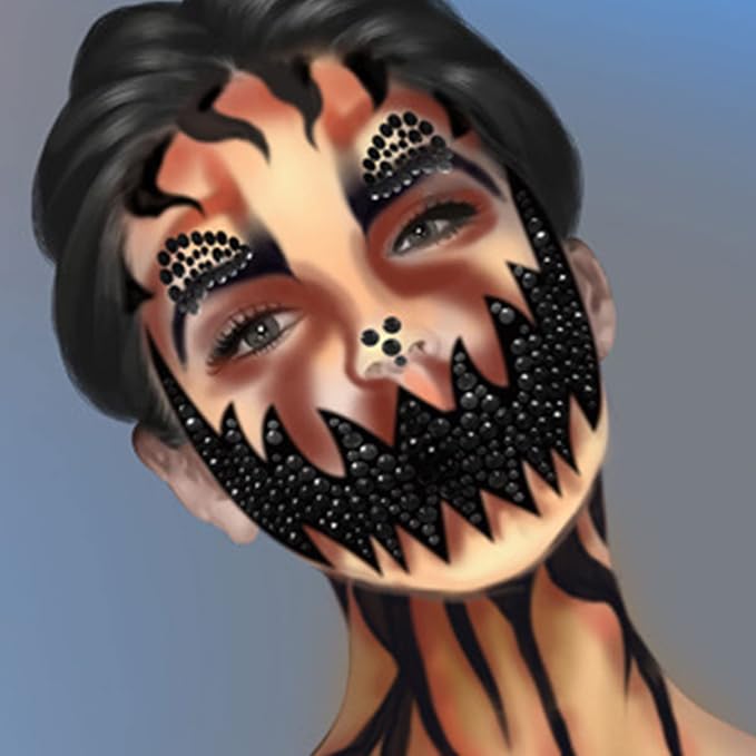 Day of the Dead Face Gems Jewels Tattoos Halloween Face Temporary Skull Tattoos Rhinestone Crystal Stones Body Gems Makeup Stickers DIY Self Adhesive for Women and Girls 2Pcs