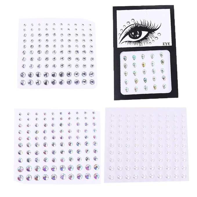 Pokinge 4Pcs Face Makeup Gems Art Decoration,3D Pearls Rhinestone Makeup Self Adhesive Sticker For Face Eyebrow Eye Makeup Nail Art