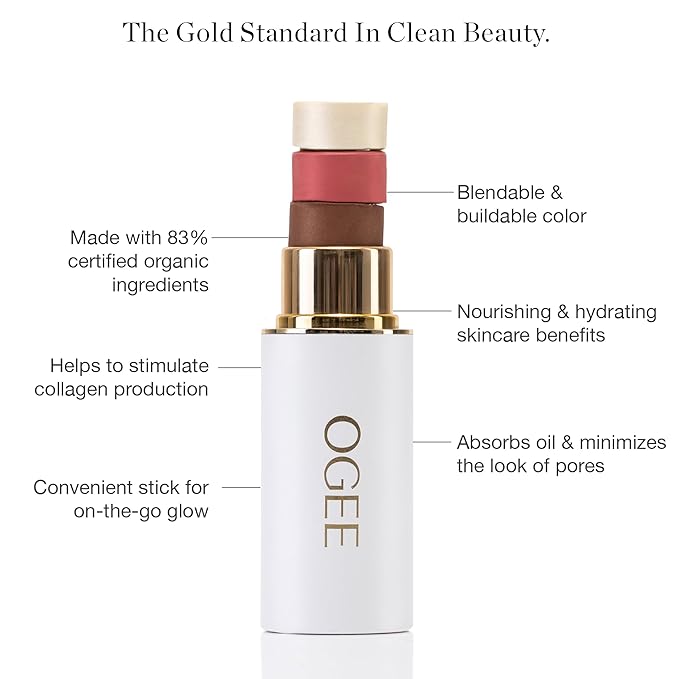Ogee Volumizing Mascara & Radiant Face Stick Trio Bundle - Organic Mascara with Contour Makeup Collection