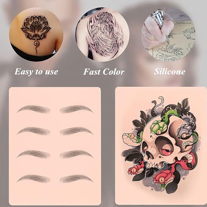 Yuelong 10pcs Tattoo Skin Practice Double-Sided 1.3mm Fake Skin Tattoo 7.4"x5.6" Durable Silicone Tattoo Practice Skins for Realistic Eyebrow, Body Art Training & Practice Skin Supplies