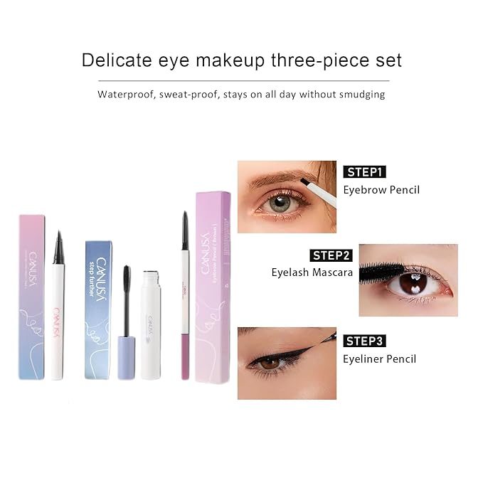 A Set of Quality Eyeliner Eyebrow pencil and Eyelash Mascara, Long-lasting Makeup Waterproof Flawless Cosmetic (BROWN Eyebrow pencil, one size)