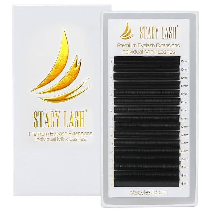 Individual Lashes Semi Permanent Mink Lashes by STACY LASH | Volume & Classic Lash Extensions | C Curl Eye Lashes | Eyelash Extension Supplies for Lash Tech | 16-Rows Lash Tray | C-0.05-14mm