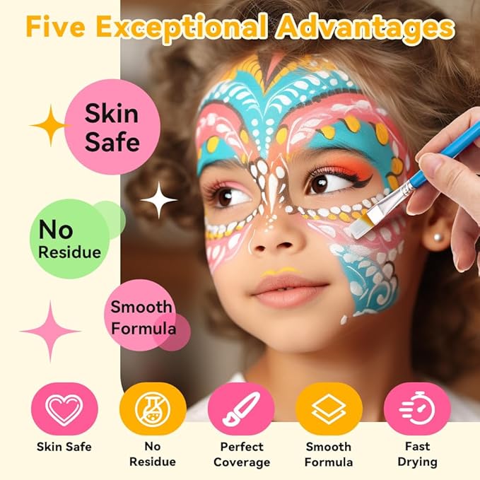 Janolia Rainbow Face Paint + 20 Colors Face Painting Kit for Kids, Water Activated Face Paint Kit for Halloween Carnival Easter