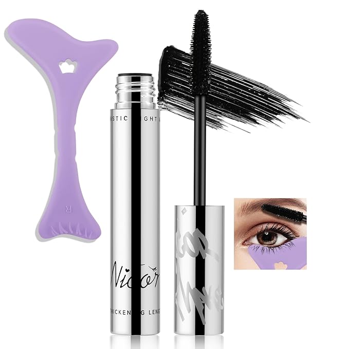 Waterproof Mascara, Black Volume and Length Lashes, Long Lasting No-Smudging Curl Mascara, Thick Mascara with Eye Makeup Aid Tool, False Lash Effect