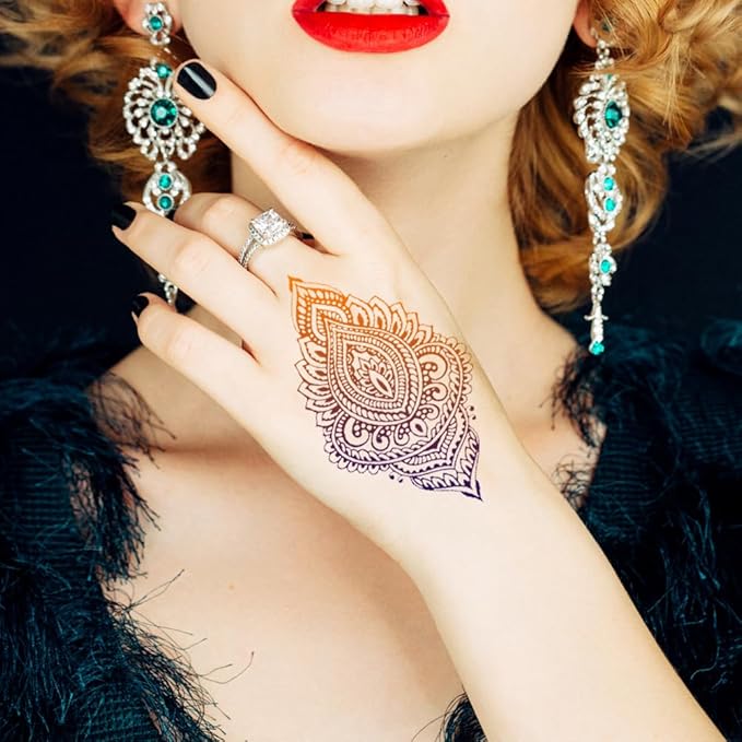 XMASIR Tattoo Kit, Temporary Tattoos Stencils 18 Sheets Pink Henna Tattoo Templates Flower Sun Moon Indian Arabian Face Body Paint DIY for Girls Women (Pink)